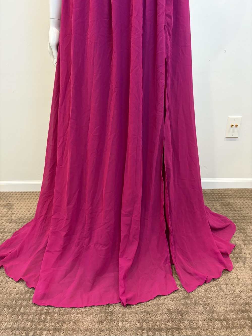 NWT LULU’S Heavenly Hues Magenta Maxi Dress Plunge Chiffon Gown - Picture 6 of 9